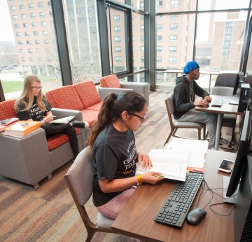 Student in Bishop Hall Studying